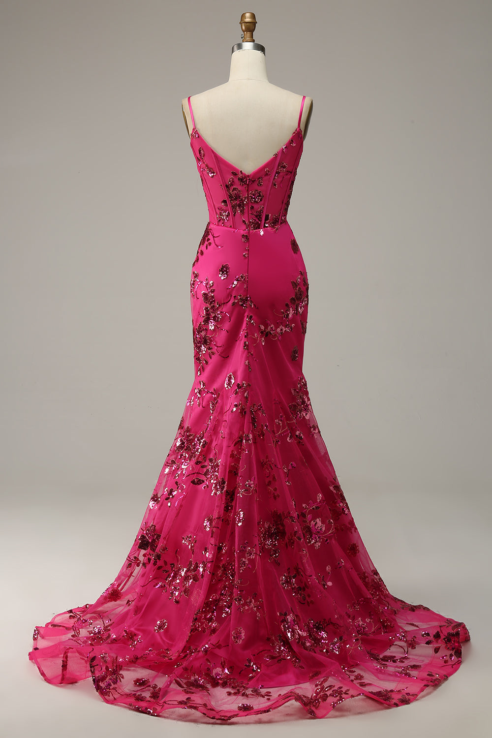Fuchsia Pailletten Drucken Meerjungfrau Ballkleid