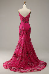 Fuchsia Pailletten Drucken Meerjungfrau Ballkleid