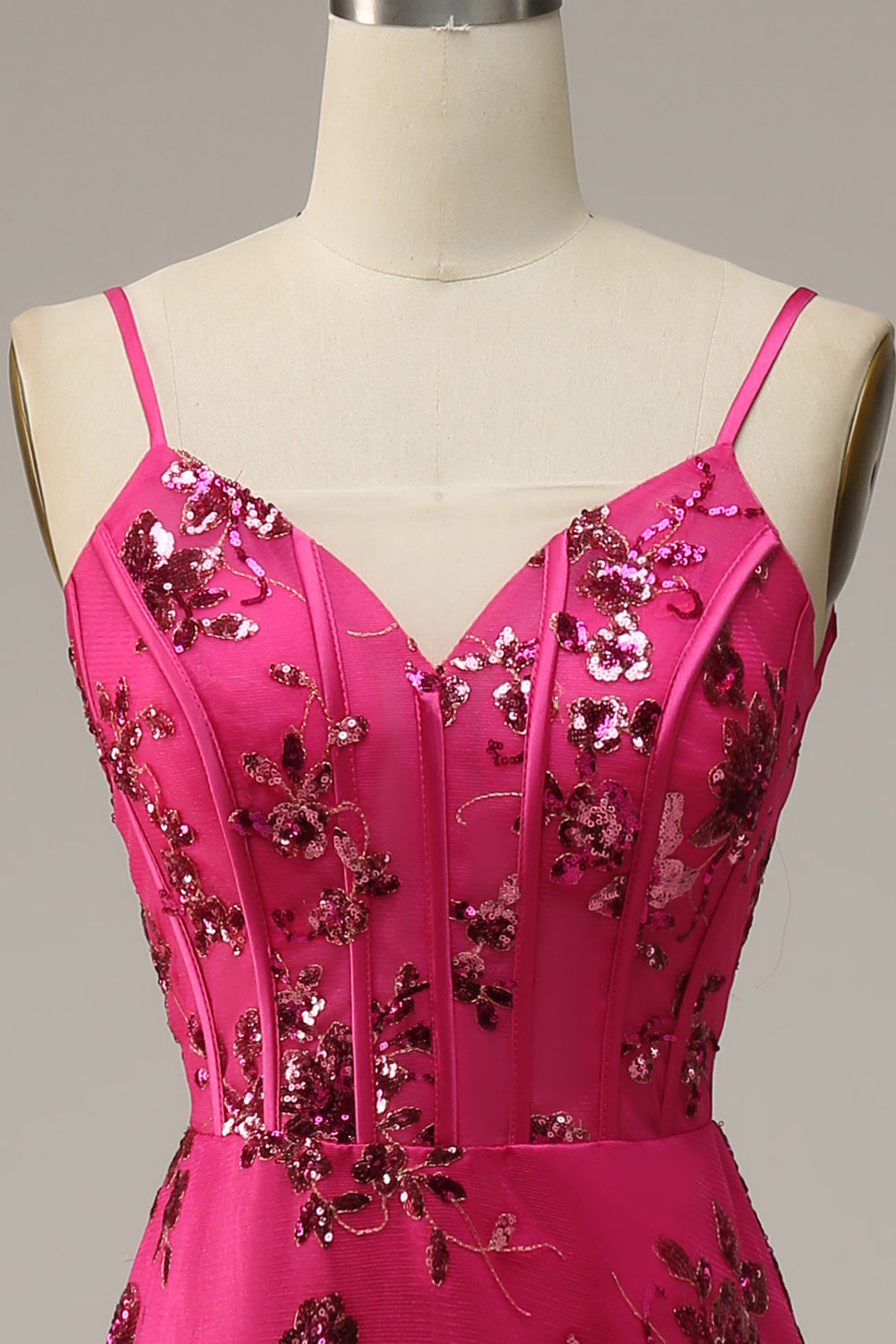 Fuchsia Pailletten Drucken Meerjungfrau Ballkleid