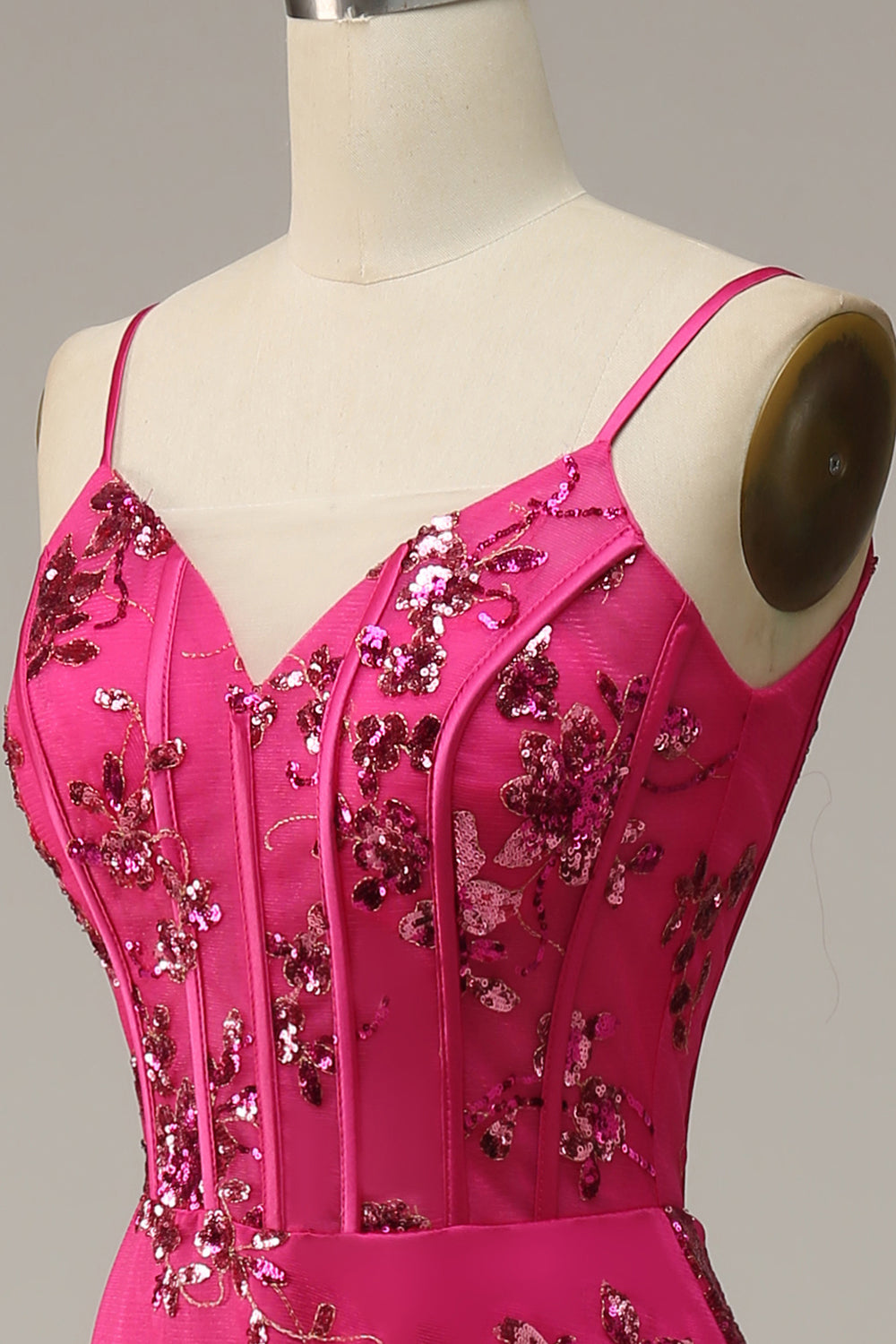 Fuchsia Pailletten Drucken Meerjungfrau Ballkleid