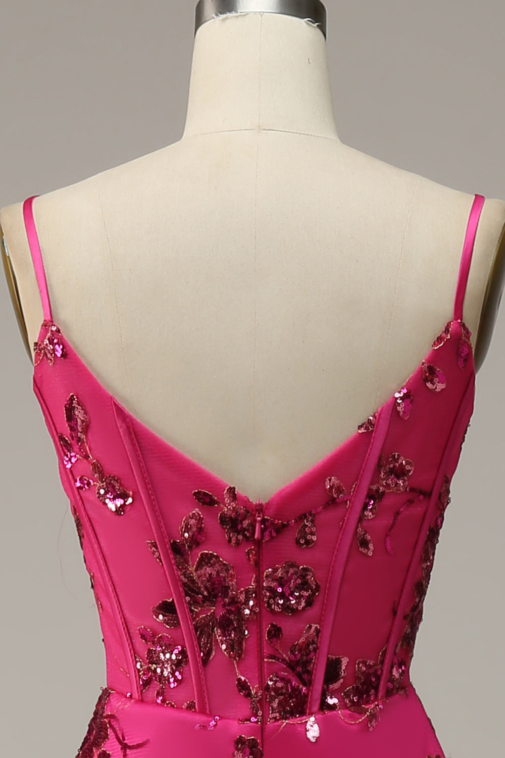 Fuchsia Pailletten Drucken Meerjungfrau Ballkleid