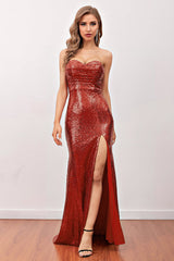 Rotes Pailletten Meerjungfrau langes Ballkleid