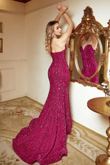 Meerjungfrau Schatz Fuchsia Pailletten Langes Ballkleid mit Sweep Train