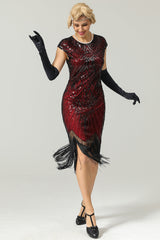 Burgundy Gatsby Glitzer Fringe 1920er Kleid