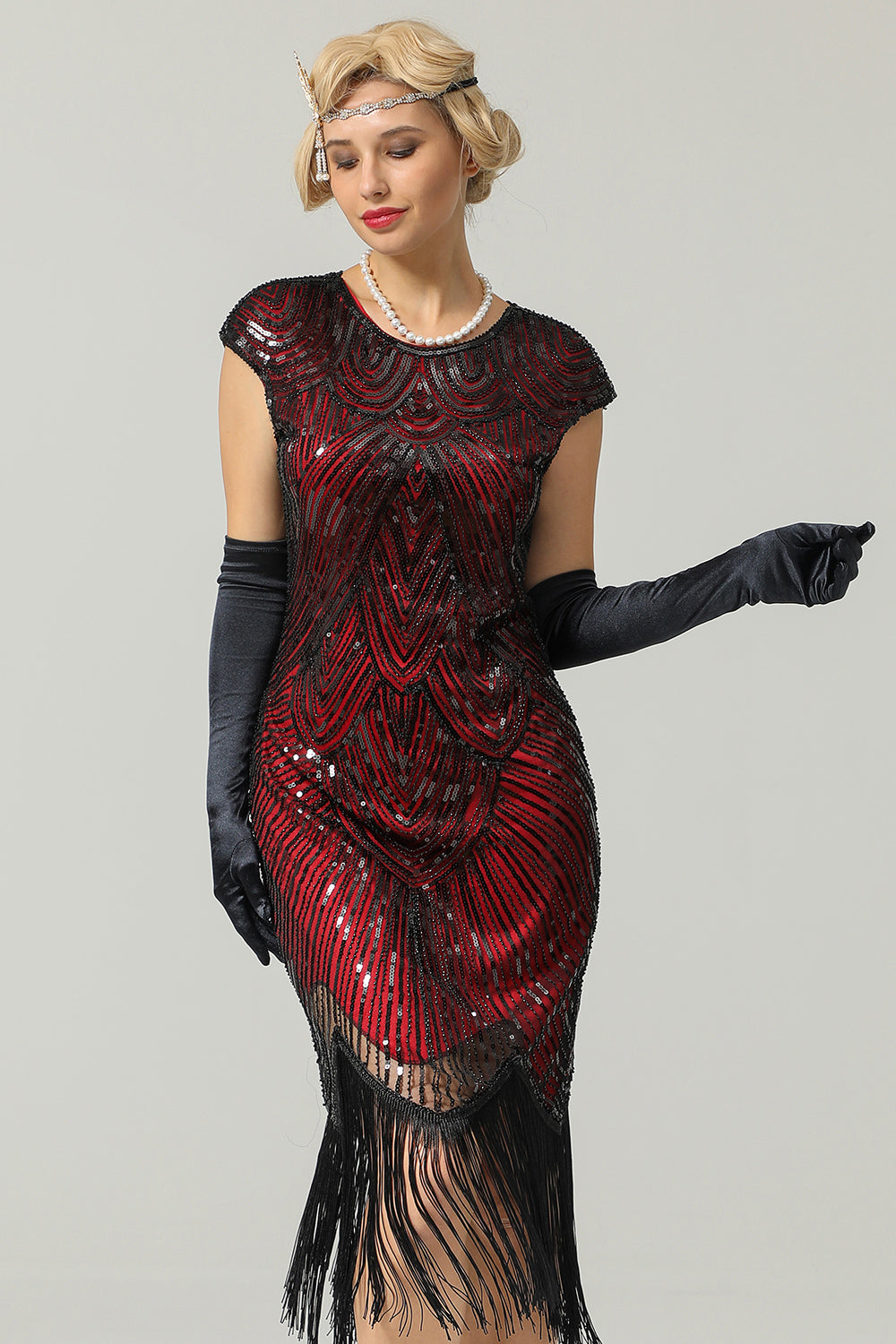 Burgundy Gatsby Glitzer Fringe 1920er Kleid