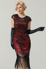 Burgundy Gatsby Glitzer Fringe 1920er Kleid