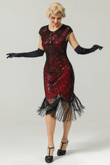Burgundy Gatsby Glitzer Fringe 1920er Kleid