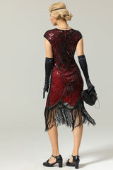 Burgundy Gatsby Glitzer Fringe 1920er Kleid