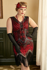 Rotes Paillettenkleid Übergröße aus den 1920er Jahren mit Fransen