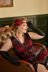 Rotes Paillettenkleid Übergröße aus den 1920er Jahren mit Fransen