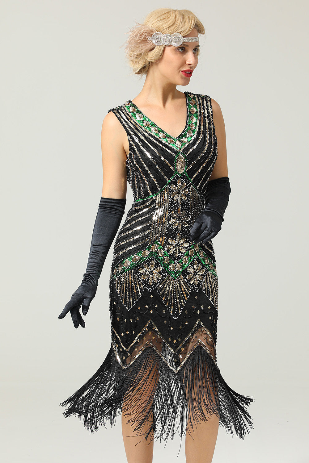 Rot & Schwarz Glitzer Fransen 1920er Jahre Flapper Kleid