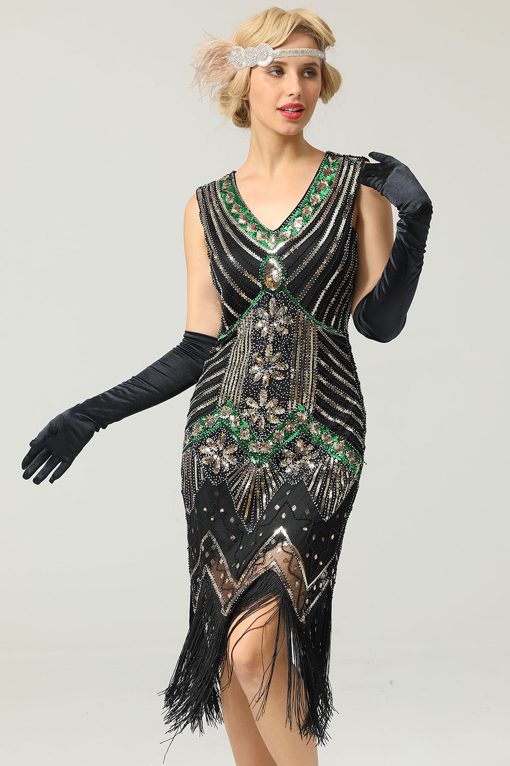 Rot & Schwarz Glitzer Fransen 1920er Jahre Flapper Kleid