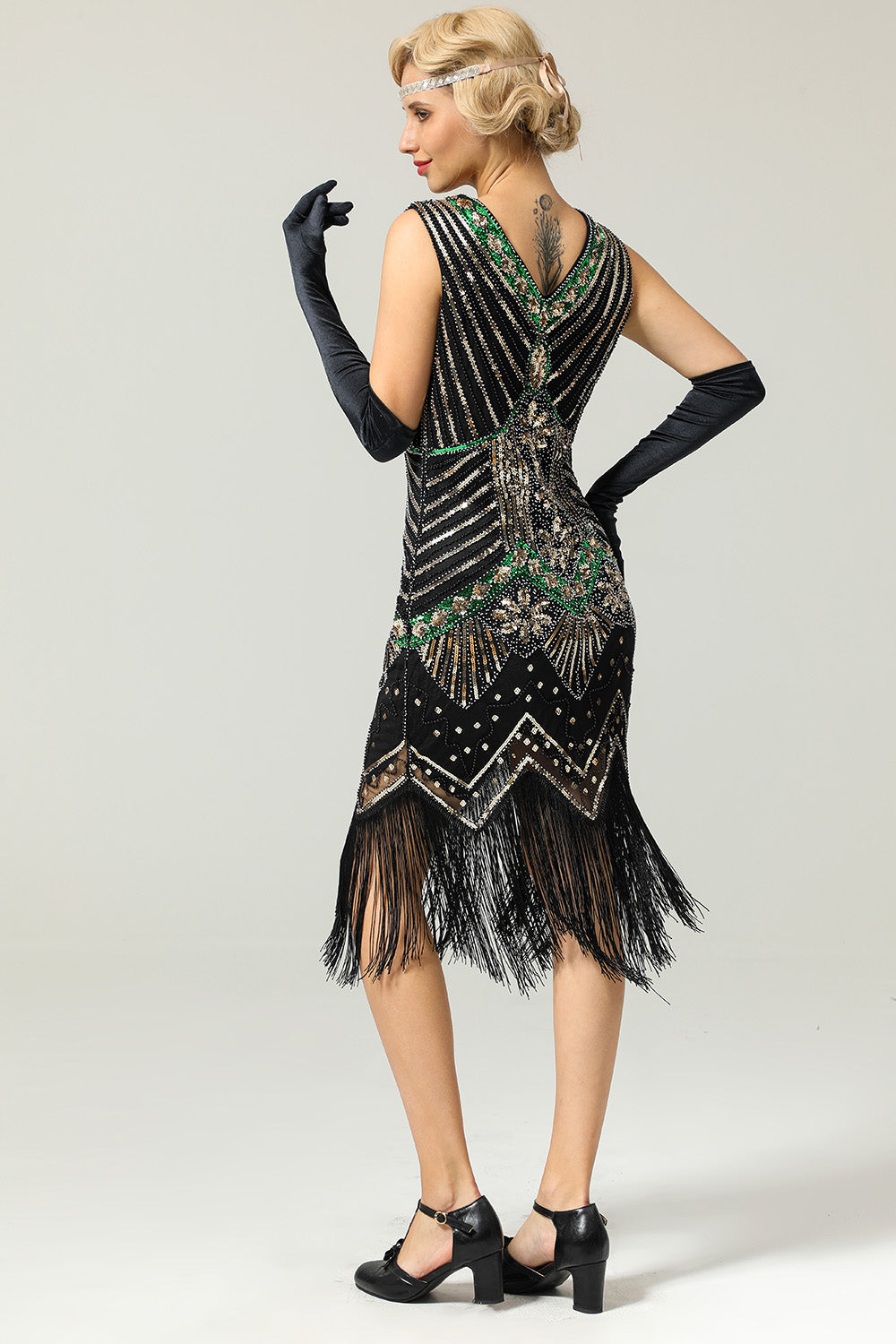 Rot & Schwarz Glitzer Fransen 1920er Jahre Flapper Kleid