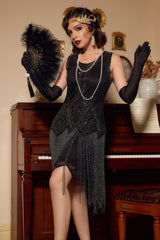 Schwarzes 1920er Jahre Pailletten Flapper Kleid