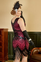 Übergröße V-Ausschnitt Fuchsia 20er Jahre Flapper Kleid
