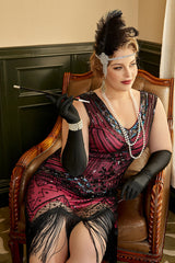 Übergröße V-Ausschnitt Fuchsia 20er Jahre Flapper Kleid