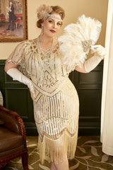 Aprikose Pailletten Fransen Übergröße 1920er Jahre Flapper Kleid