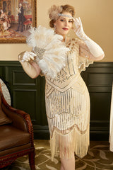 Aprikose Pailletten Fransen Übergröße 1920er Jahre Flapper Kleid