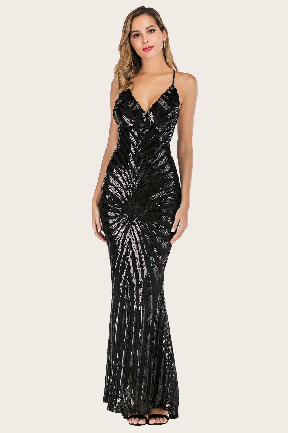 Schwarze Meerjungfrau Pailletten langes Ballkleid