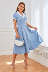 Blaue 1950er Jahre Swing Kleid mit Taschen