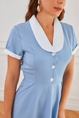Blaue 1950er Jahre Swing Kleid mit Taschen