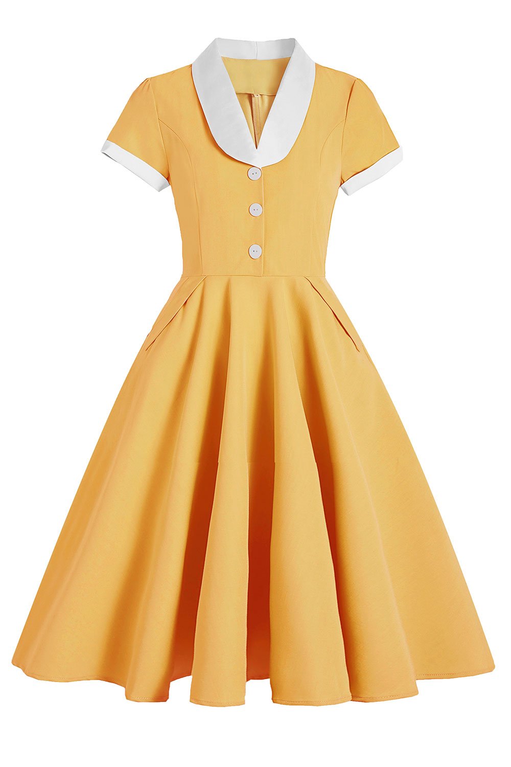 Blaue 1950er Jahre Swing Kleid mit Taschen