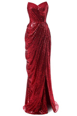 Rotes Meerjungfrau Pailletten AbschlussballKleid