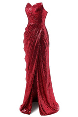 Rotes Meerjungfrau Pailletten AbschlussballKleid