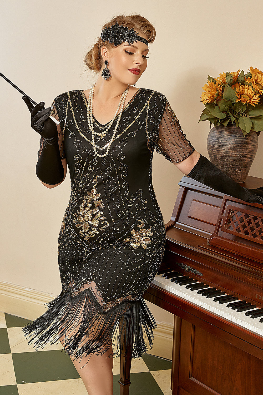 Übergröße 1920er Gatsby Pailletten Fransen Paisley Flapper Kleid