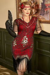 Übergröße 1920er Gatsby Pailletten Fransen Paisley Flapper Kleid