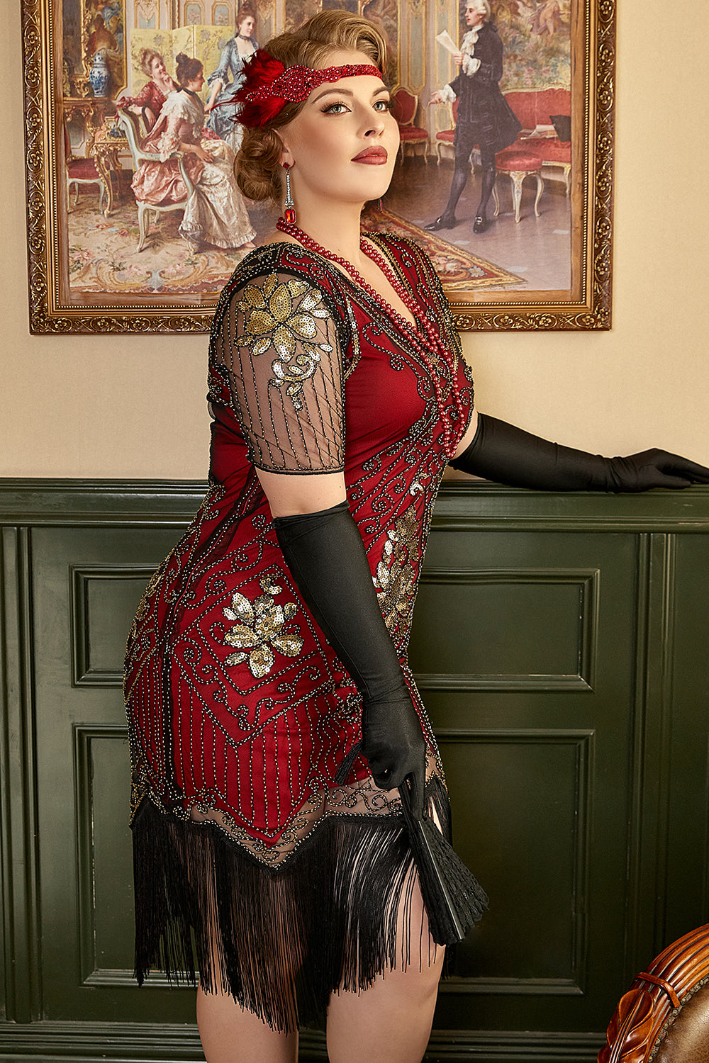 Übergröße 1920er Gatsby Pailletten Fransen Paisley Flapper Kleid