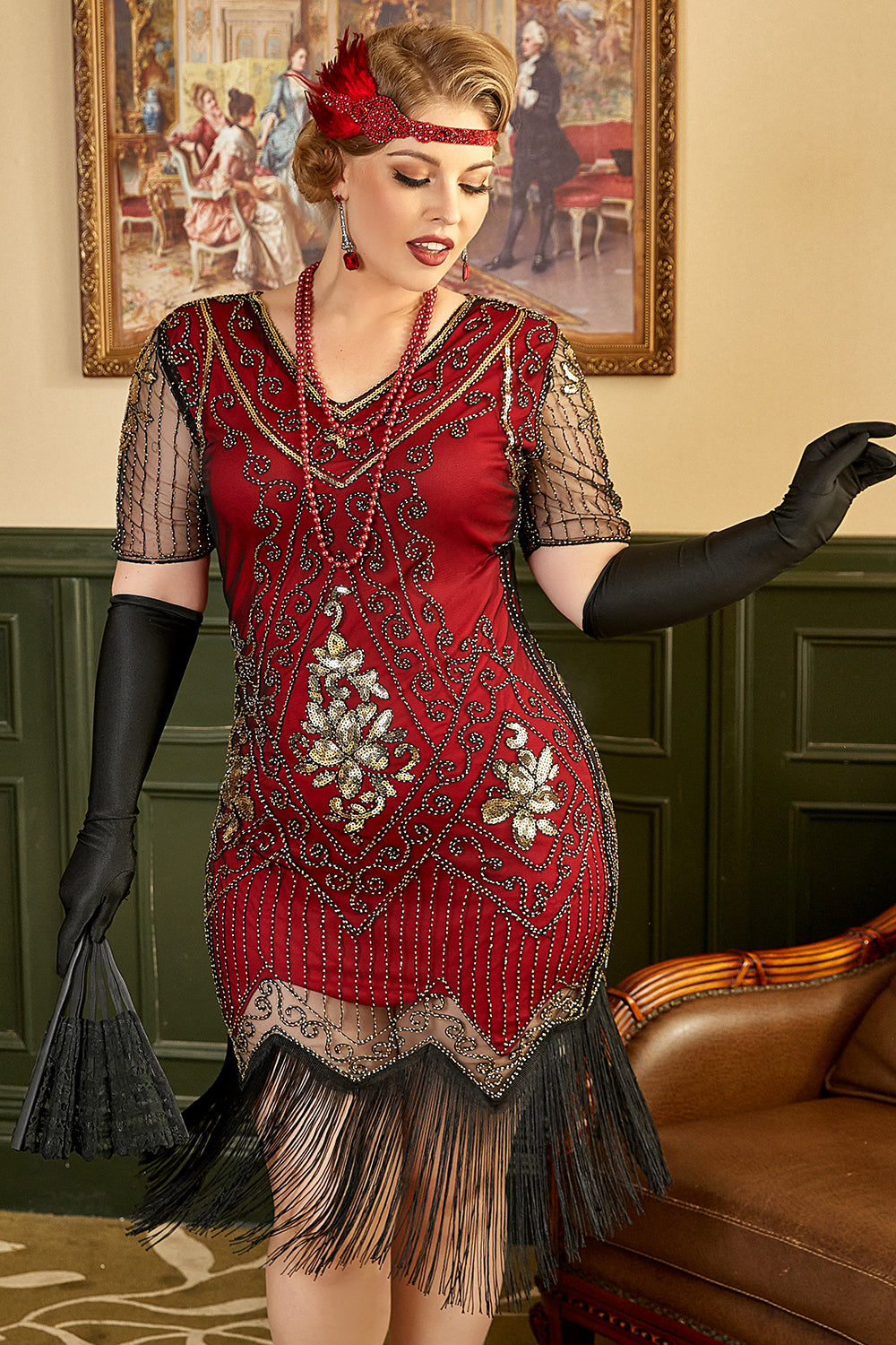 Übergröße 1920er Gatsby Pailletten Fransen Paisley Flapper Kleid