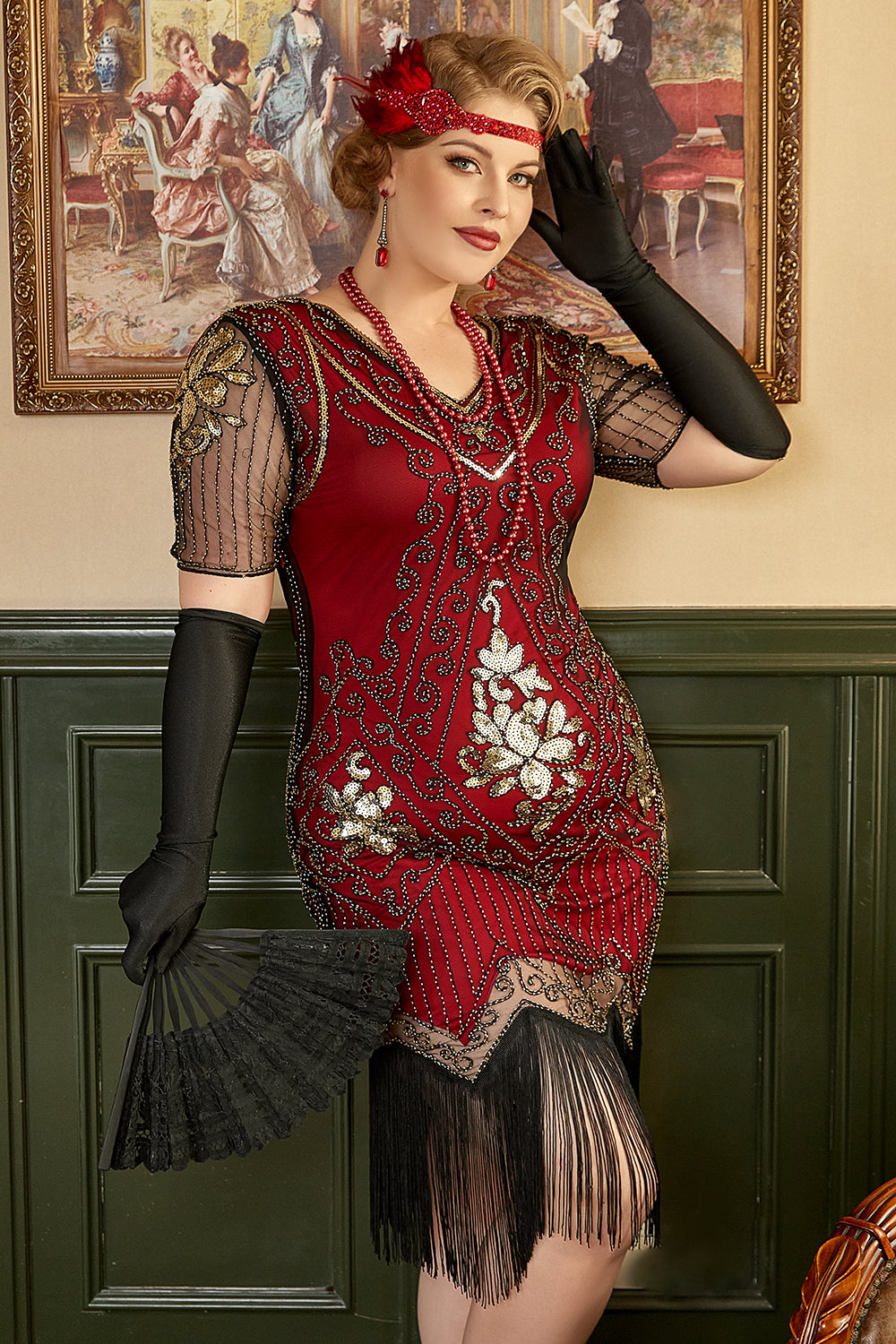 Übergröße 1920er Gatsby Pailletten Fransen Paisley Flapper Kleid