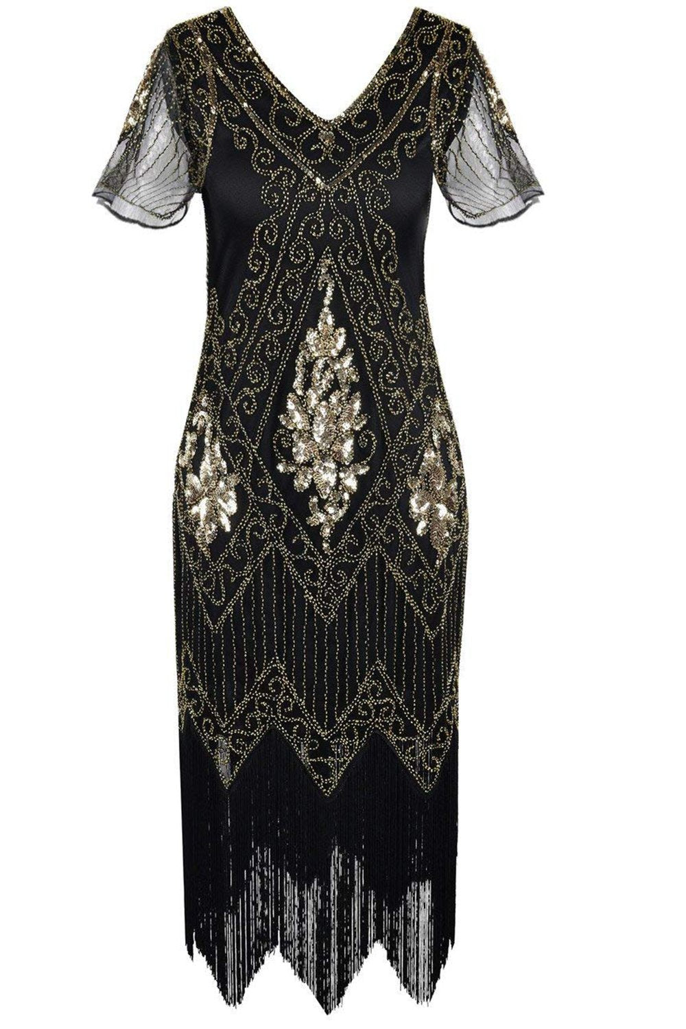 V Ausschnitt Schwarzes Flapperkleid der 1920er Jahre