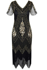 V Ausschnitt Schwarzes Flapperkleid der 1920er Jahre