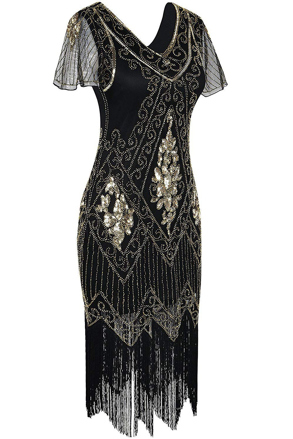 V Ausschnitt Schwarzes Flapperkleid der 1920er Jahre