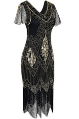 V Ausschnitt Schwarzes Flapperkleid der 1920er Jahre