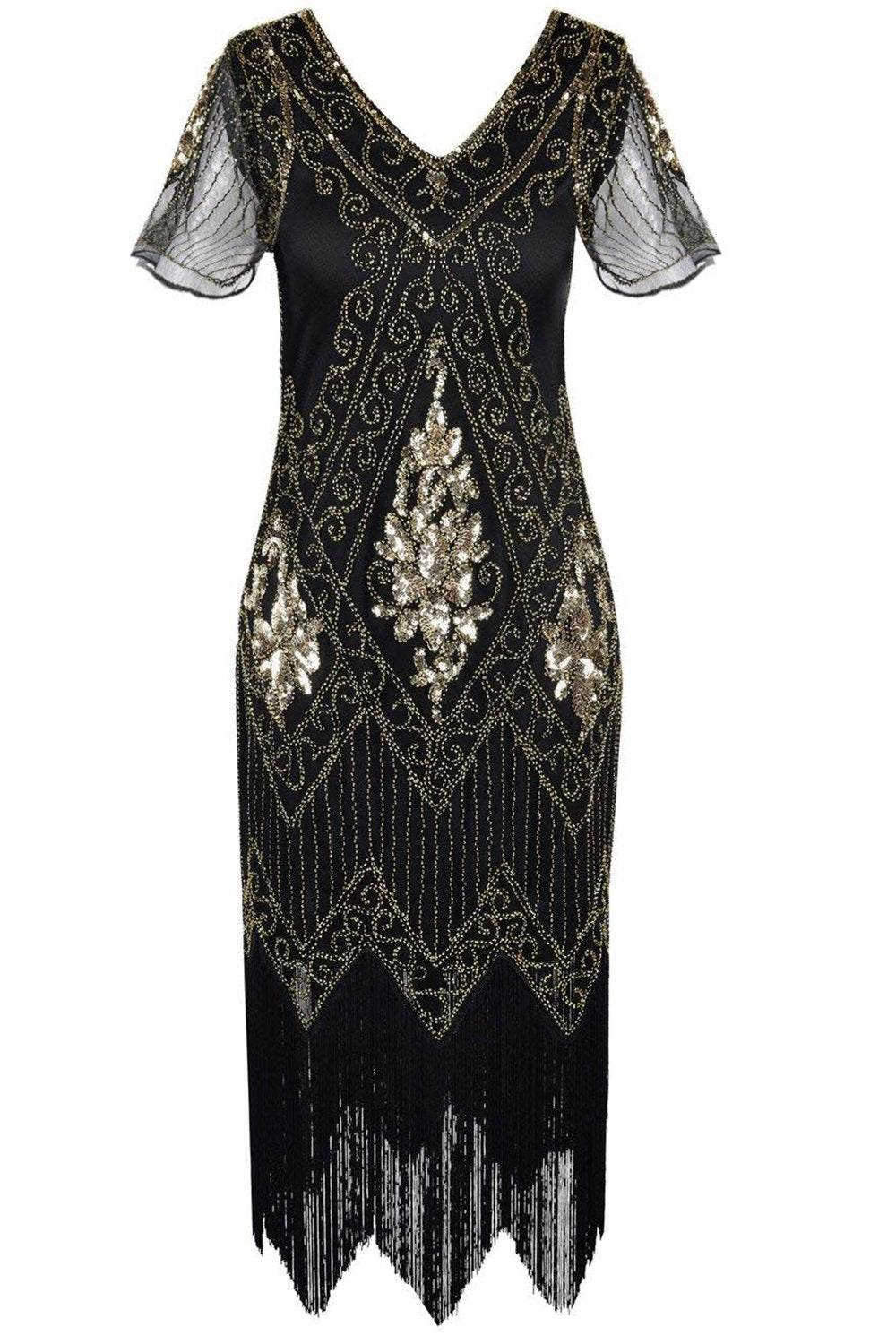 V Ausschnitt Schwarzes Flapperkleid der 1920er Jahre