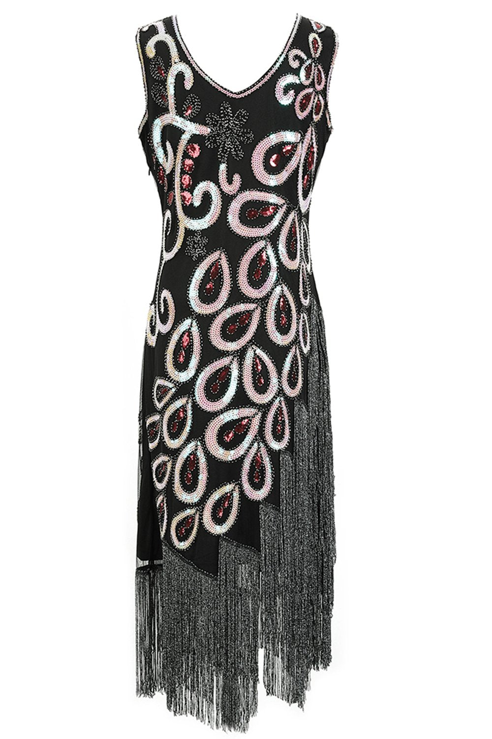 Burgundy Asymmetrisches V-Ausschnitt 20er Jahre Charleston Kleid