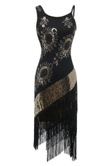 Schwarzes Fransen Pailletten Gatsby Kleid