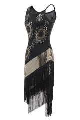Schwarzes Fransen Pailletten Gatsby Kleid