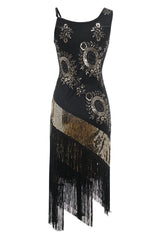 Schwarzes Fransen Pailletten Gatsby Kleid