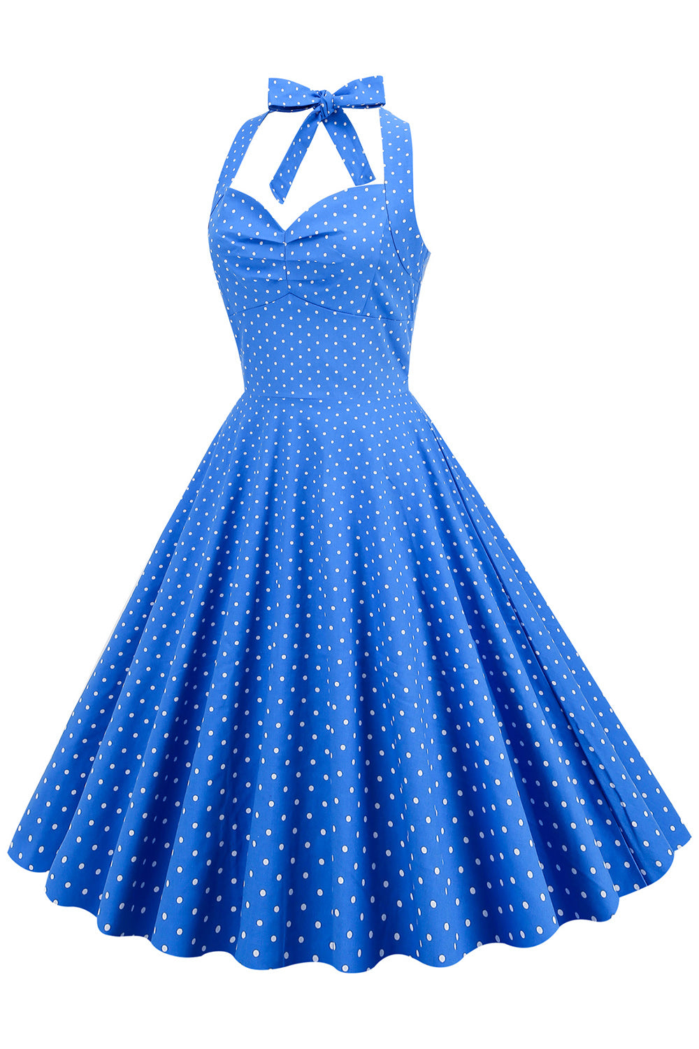 Neckholder Blau Polka Dots Vintage Kleid mit Rückenlehne