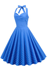 Neckholder Blau Polka Dots Vintage Kleid mit Rückenlehne