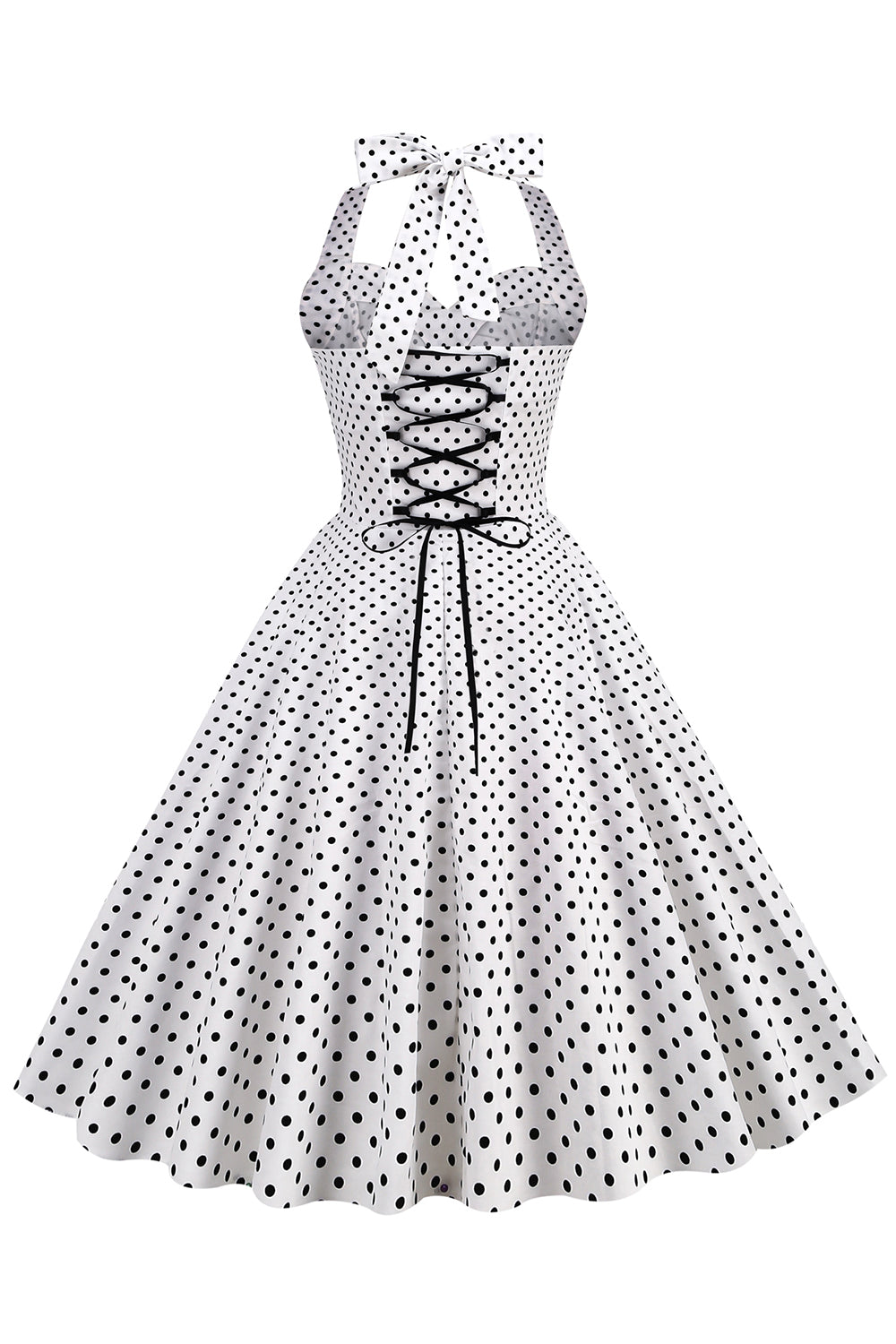 Neckholder Blau Polka Dots Vintage Kleid mit Rückenlehne