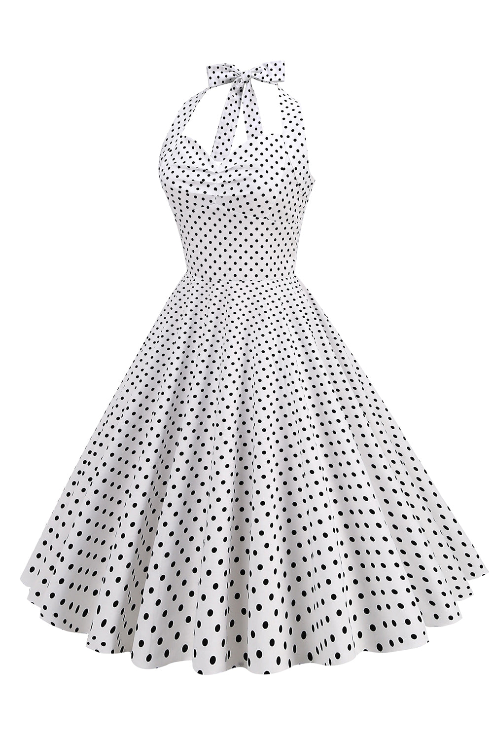 Neckholder Blau Polka Dots Vintage Kleid mit Rückenlehne