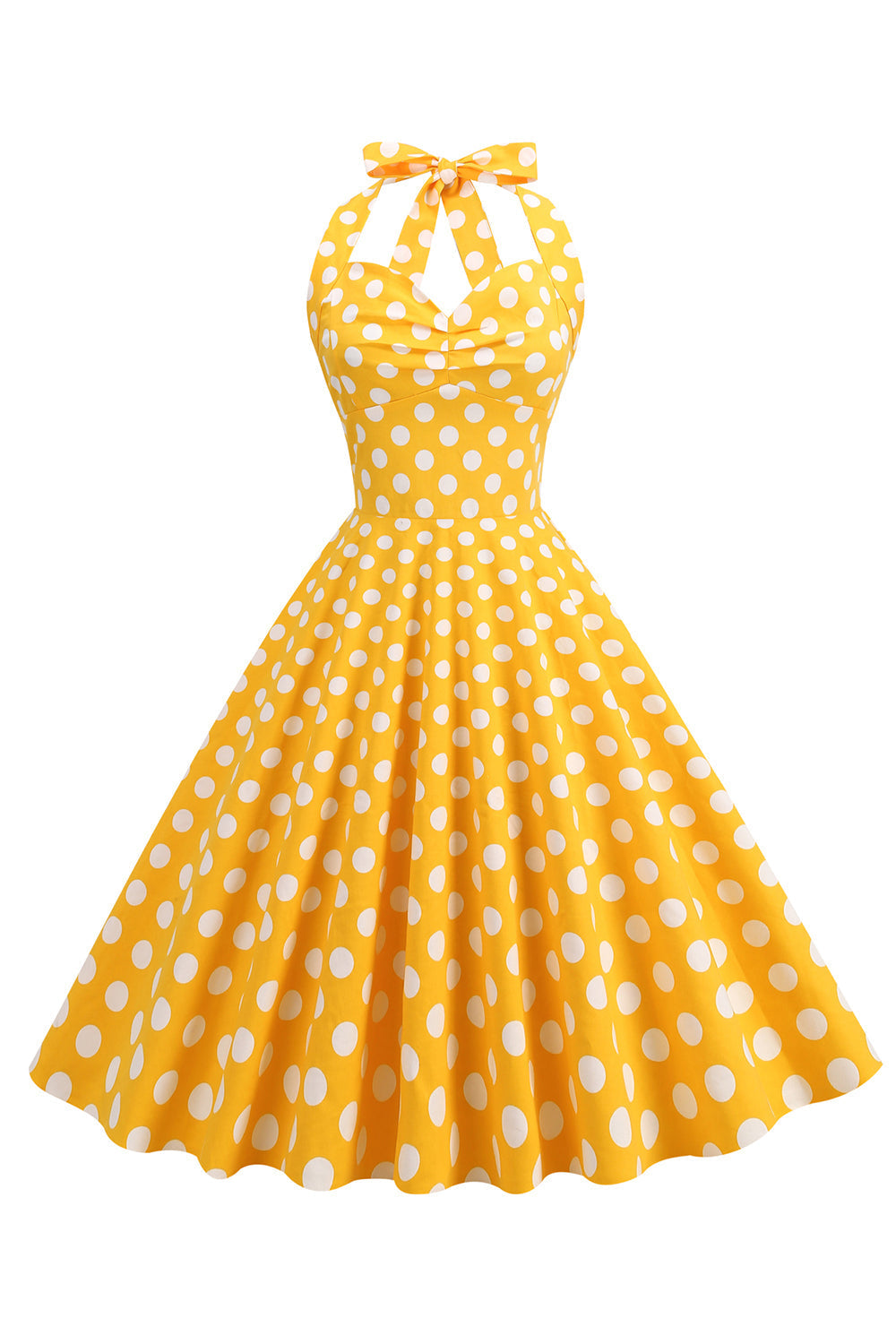 Neckholder Blau Polka Dots Vintage Kleid mit Rückenlehne