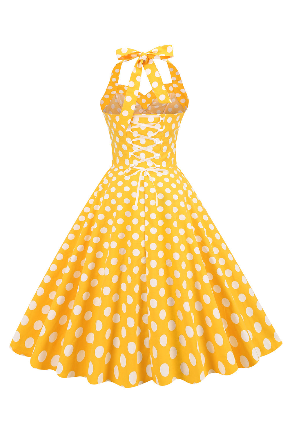 Neckholder Blau Polka Dots Vintage Kleid mit Rückenlehne