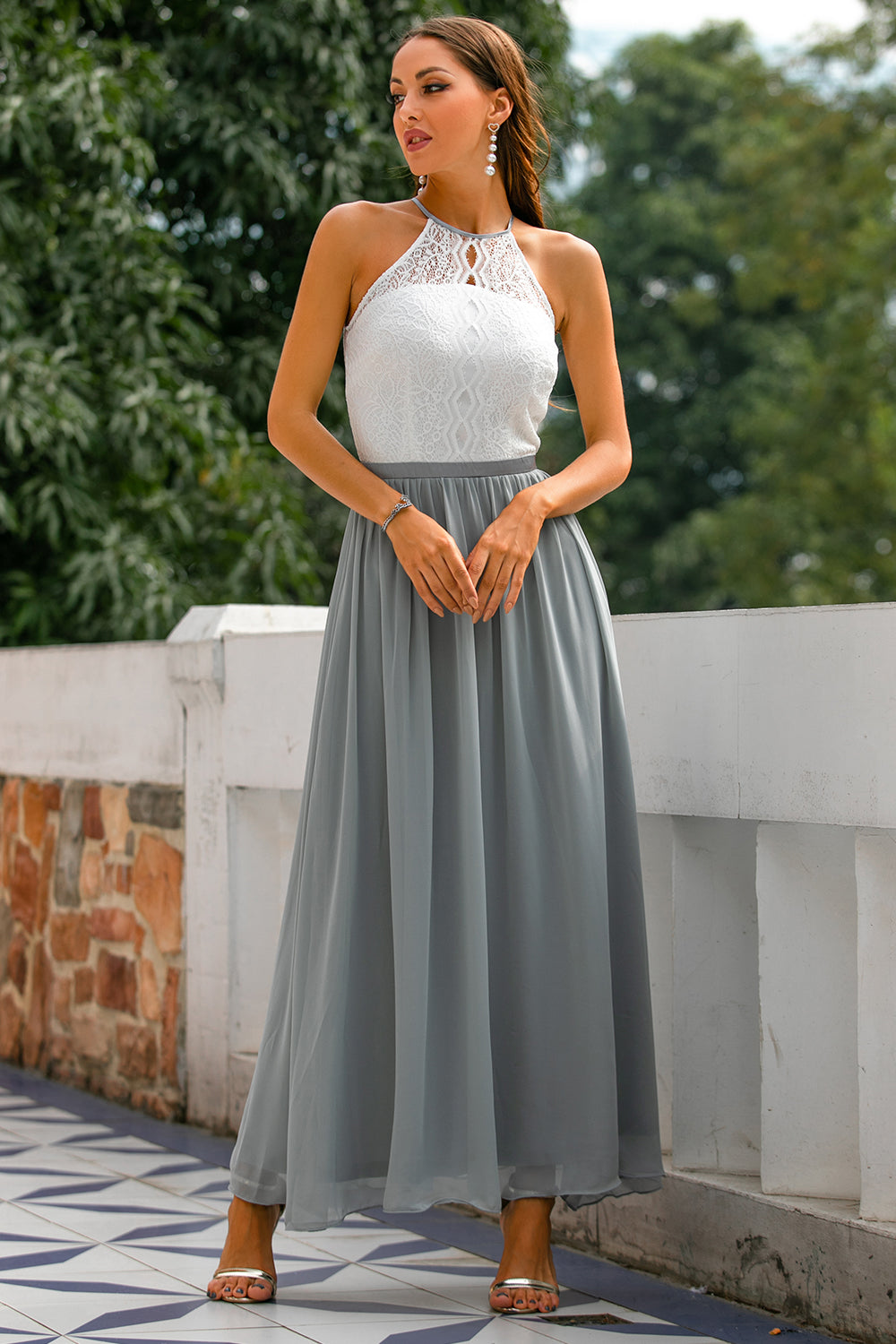 Graues Offener Rücken Hochzeitsgast Kleid