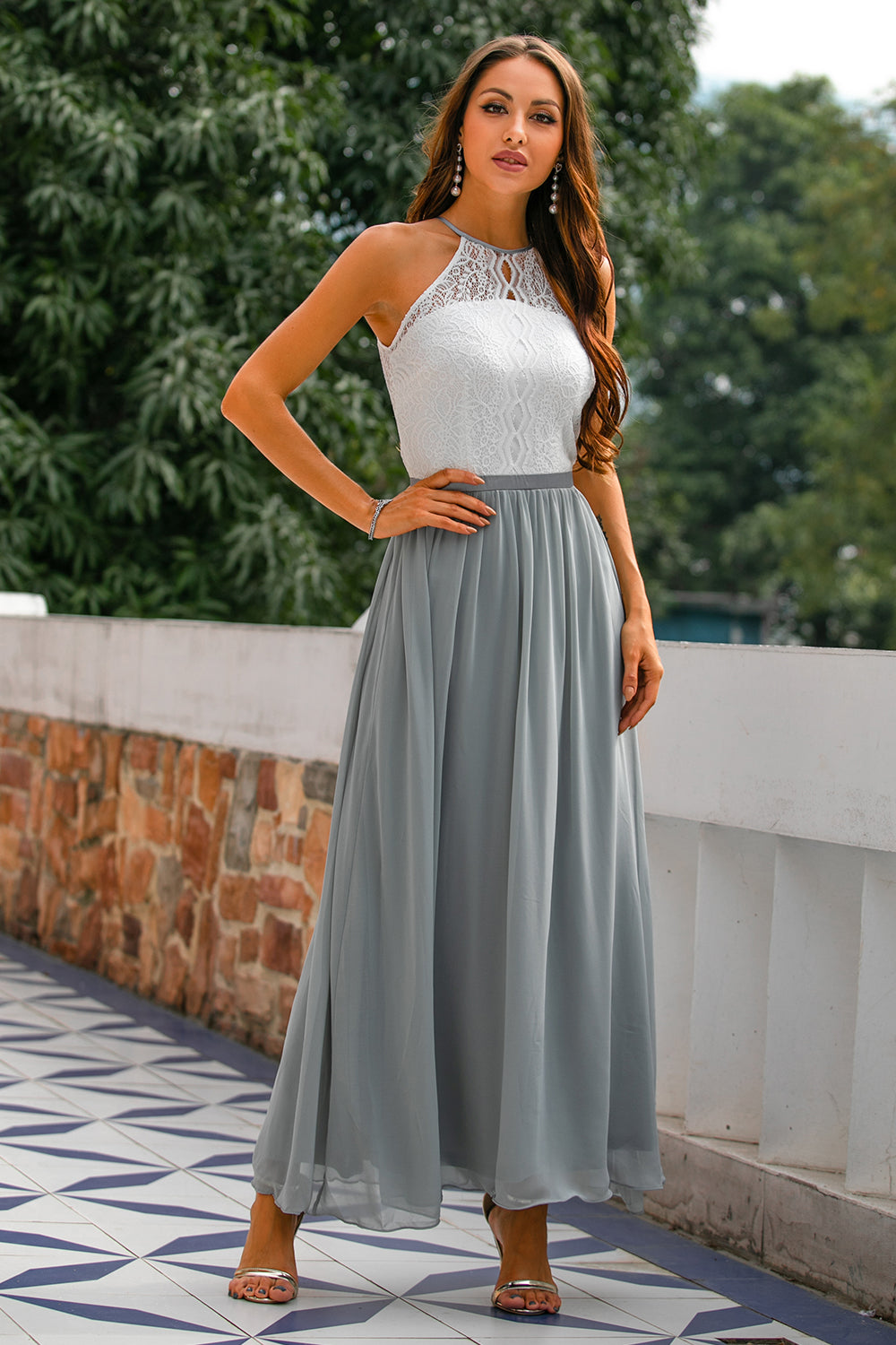 Graues Offener Rücken Hochzeitsgast Kleid